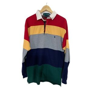 Knights of Round Table Rugby Shirt Mens XL Color Block Long Sleeve Polo Preppy